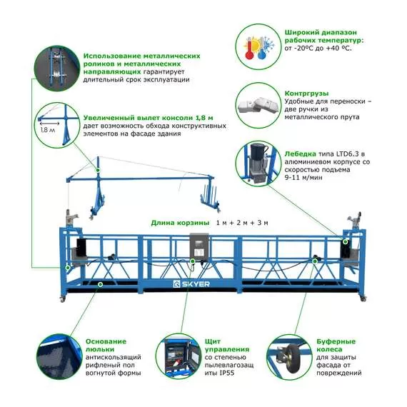 SKYER SKR 6 Строительная люлька (подъемник фасадный, длина 6 м) в Екатеринбурге купить по выгодной цене 100kwatt.ru